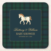 Rustic Tartan Plaid Horse Baby Shower Rechteckiger Pappuntersetzer (Vorderseite)