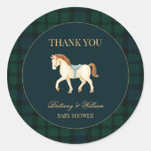 Rustic Tartan Plaid Horse Baby Shower Runder Aufkleber (Vorderseite)