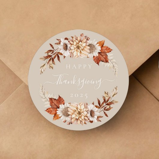 Rustic Taupe Fall Leaves Happy Thanksgiving Runder Aufkleber