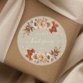 Rustic Taupe Fall Leaves Happy Thanksgiving Runder Aufkleber