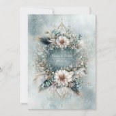 Rustic Teal Blue Feather White Floral Wedding Einladung (Vorderseite)