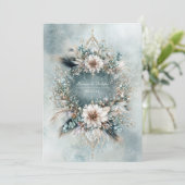 Rustic Teal Blue Feather White Floral Wedding Einladung (Stehend Vorderseite)