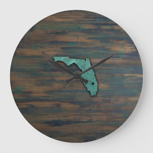 Rustic Teal Florida Shape Große Wanduhr (Vorderseite)