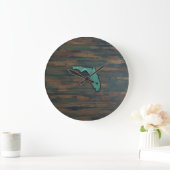 Rustic Teal Florida Shape Große Wanduhr (Zuhause)