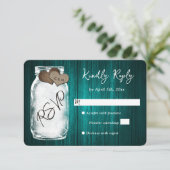 Rustic Teal Mason Jar Wood Wedding RSVP Card Karte (Stehend Vorderseite)