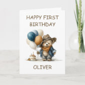 Rustic Teddy Bear 1st Birthday Karte (Vorderseite)