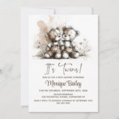 Rustic Teddy Bear Twins Baby Shower Einladung (Vorderseite)