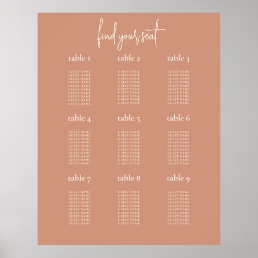 Rustic Terracotta 9 Table Wedding Chart Poster (Vorne)