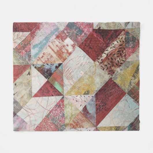Rustic Terracotta Abstract Patchwork Botanical Fleecedecke (Vorderseite (Horizontal))