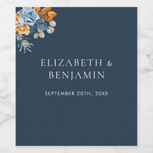 Rustic Terracotta Blue Rust Eukalyptus Wedding Weinetikett (Einzelnes Label)