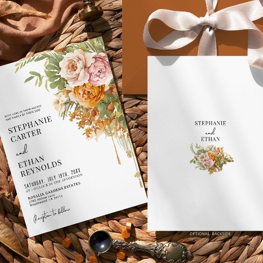 Rustic Terracotta Blush Floral Boho Wedding  Einladung