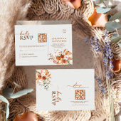 Rustic Terracotta & Blush Floral QR Code RSVP Card Karte