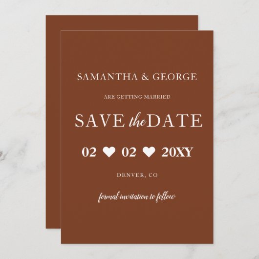 Rustic Terracotta Boho Burnt Orange Einfache Minim Save The Date (Vorne/Hinten)