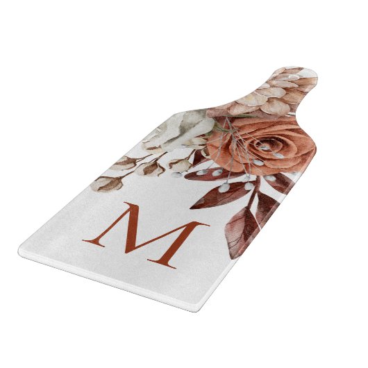 Rustic Terracotta Boho Florals Monogram Initial Schneidebrett (Ecke)