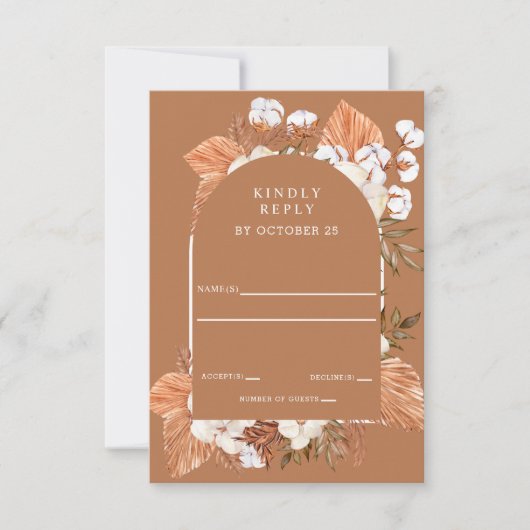 Rustic Terracotta Boho Pampas Arched Wedding RSVP Karte (Vorderseite)