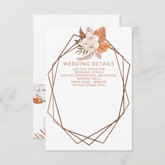 Rustic Terracotta Boho Pampas Geometric Wedding Begleitkarte (Vorne/Hinten)