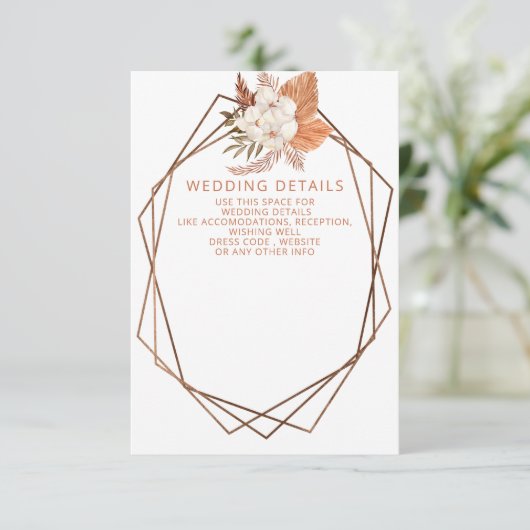 Rustic Terracotta Boho Pampas Geometric Wedding Begleitkarte (Stehend Vorderseite)