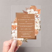 Rustic Terracotta Boho Pampas Orchids Wedding Acryleinladungen (Insitu (Handheld))