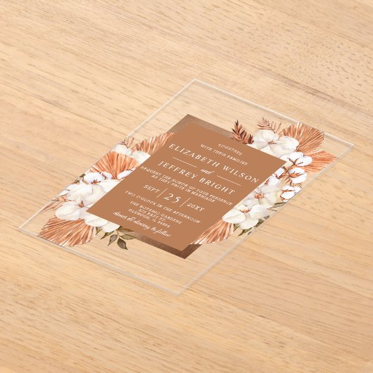 Rustic Terracotta Boho Pampas Orchids Wedding Acryleinladungen (Ablage )