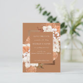 Rustic Terracotta Boho Pampas Orchids Wedding Ankündigungspostkarte (Stehend Vorderseite)