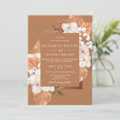 Rustic Terracotta Boho Pampas Orchids Wedding Einladung (Stehend Vorderseite)