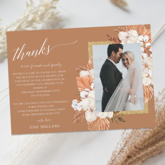 Rustic Terracotta Boho Pampas Palm Foto Hochzeit Dankeskarte