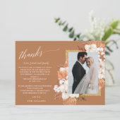 Rustic Terracotta Boho Pampas Palm Foto Hochzeit Dankeskarte (Stehend Vorderseite)