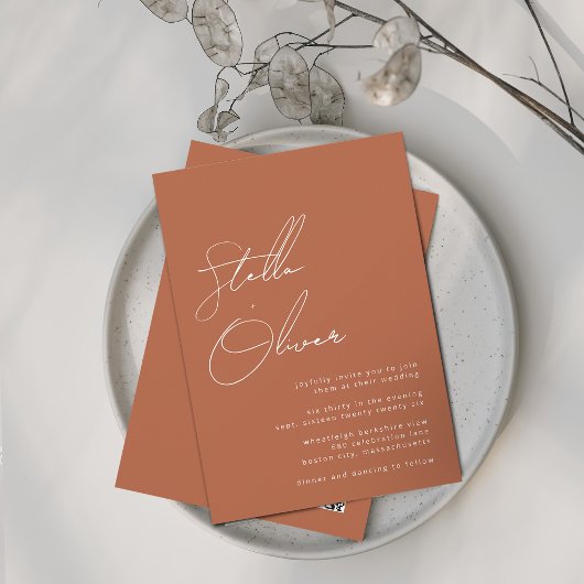 Rustic Terracotta Calligraphy QR Code Wedding Einladung