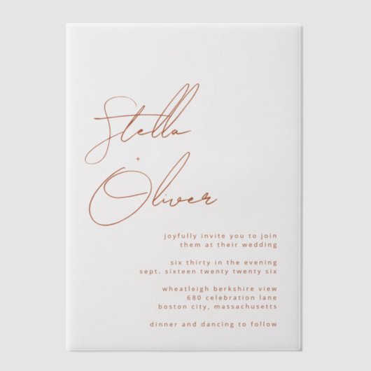 Rustic Terracotta Calligraphy Wedding Pergament Einladungen (Vorderseite)