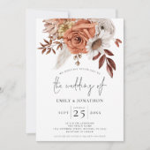 Rustic Terracotta Fall Florals QR Code Wedding Einladung (Vorderseite)