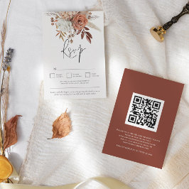 Rustic Terracotta Fall Florals QR Code Wedding RSVP Karte