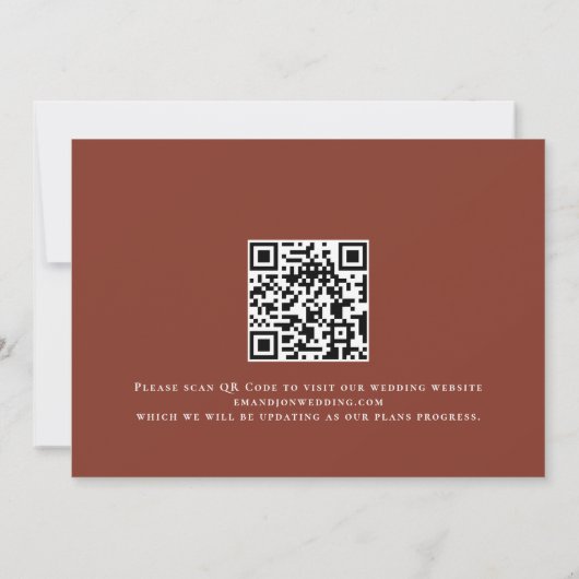 Rustic Terracotta Fall Florals QR Code Wedding Save The Date (Rückseite)