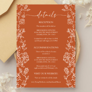 Rustic Terracotta Floral Details Enclosure Card RSVP Karte