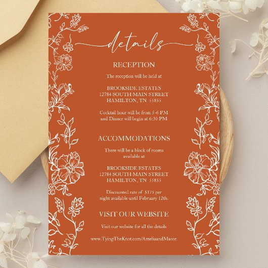 Rustic Terracotta Floral Details Enclosure Card RSVP Karte