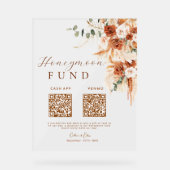 Rustic Terracotta Floral Honeymoon Fund QR Code Acrylschild (Vorderseite)