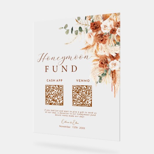 Rustic Terracotta Floral Honeymoon Fund QR Code Acrylschild (Winkel)