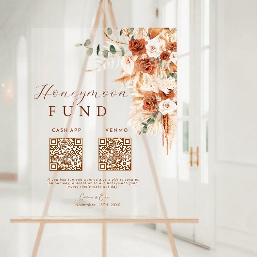 Rustic Terracotta Floral Honeymoon Fund QR Code Acrylschild