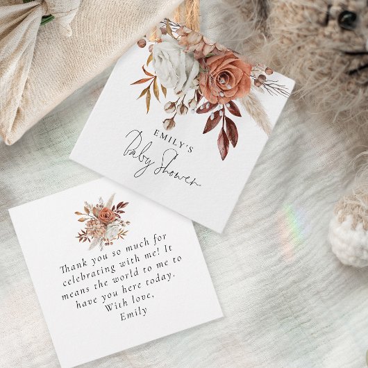 Rustic Terracotta Floral Name Baby Dusche Danke Geschenkanhänger