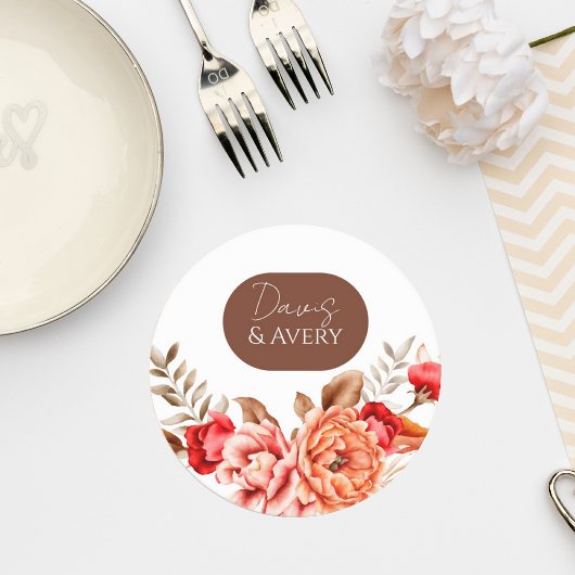 Rustic Terracotta Floral Wedding Coaster Runder Pappuntersetzer