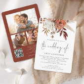 Rustic Terracotta Florals 3 Fotos QR Code Wedding Einladung