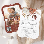 Rustic Terracotta Florals 3 Fotos QR Code Wedding Einladung
