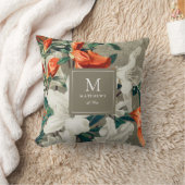 Rustic Terracotta Florals Elegantes Monogramm Kissen (Decke)