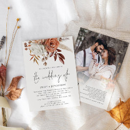 Rustic Terracotta Florals Foto QR Code Wedding Einladung