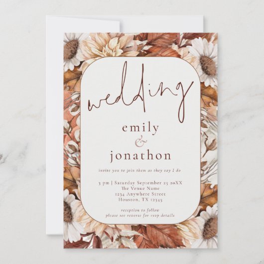 Rustic Terracotta Florals Frame QR Code Wedding Einladung (Vorderseite)