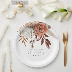 Rustic Terracotta Florals Glückwunsch Mrs. Wedding Pappteller