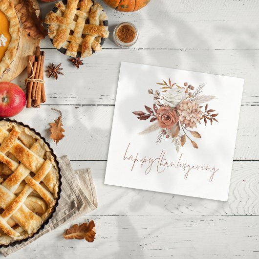 Rustic Terracotta Florals Happy Thanksgiving Serviette