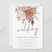 Rustic Terracotta Florals Informelle SkriptWedding Einladung (Vorderseite)