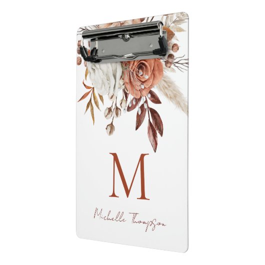 Rustic Terracotta Florals Monogram, Initialname Mini Klemmbrett (Gewinkelt2)