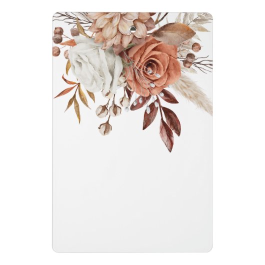 Rustic Terracotta Florals Monogram, Initialname Mini Klemmbrett (Rückseite)