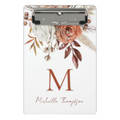 Rustic Terracotta Florals Monogram, Initialname Mini Klemmbrett (Vorderseite)